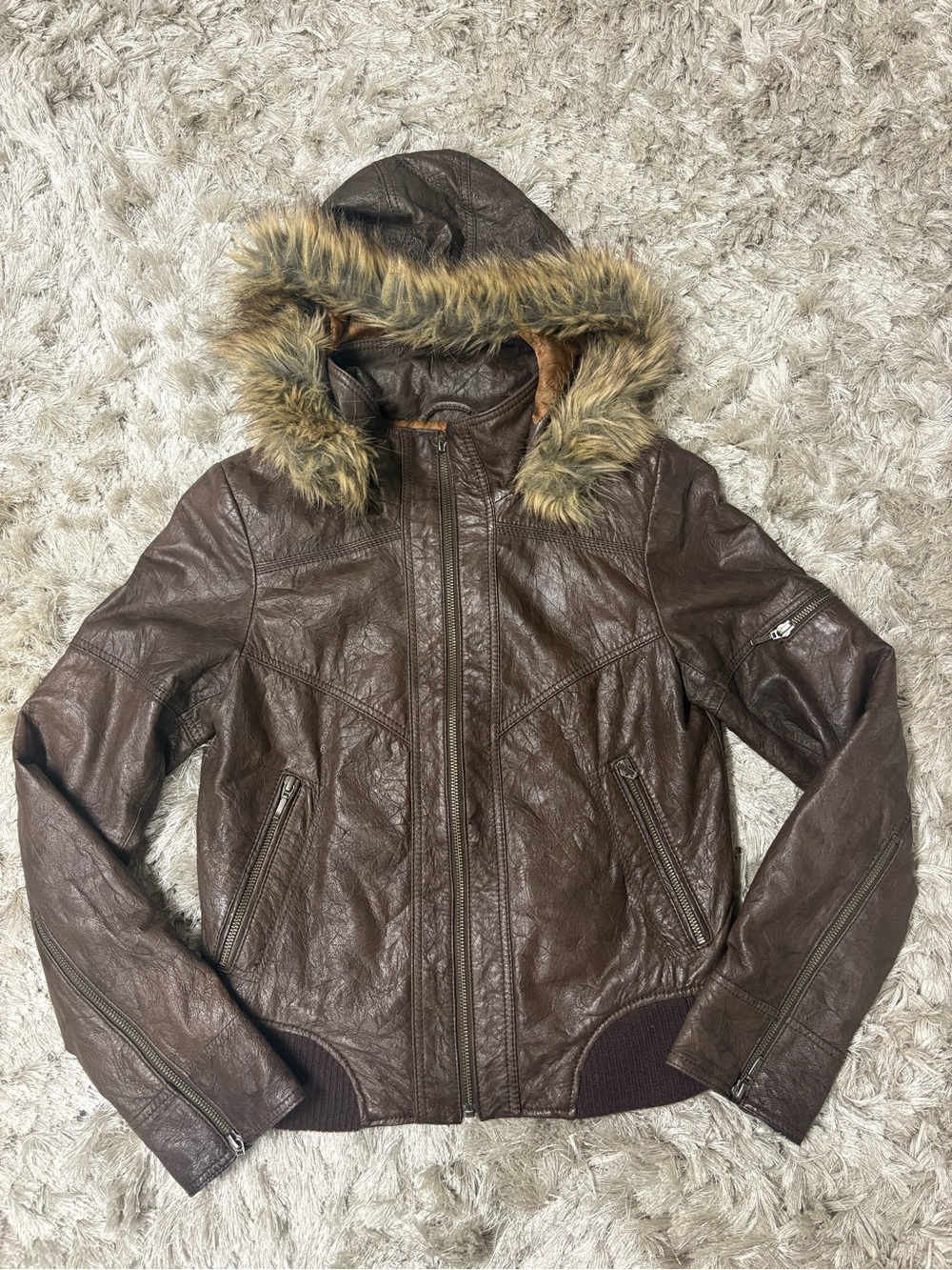 Danier leather Hooded Jacket with Faux-Fur detachable Trim